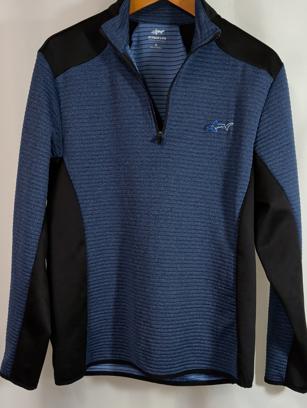 Greg Norman Collection Navy & Black Striped Quarter-Zip Pullover